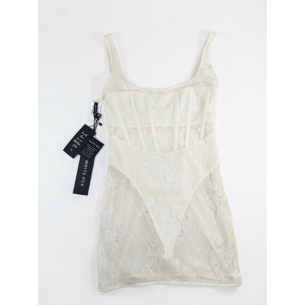 White Fox Boutique Please Me Mini Dress White Lace Corset Bodice NWT Size M